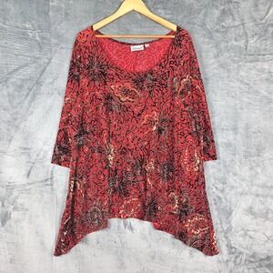 Womens Top 3X‎ Red Velvet Burnout Dark Romantic Floral Tunic Whimsigoth Fairy